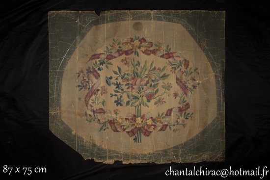 cardboard tapestry of aubusson with flowered motive and ribbon