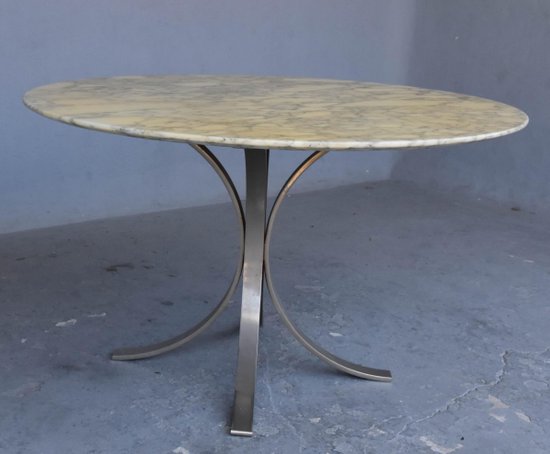 Vintage Table 1970 Brushed Metal And Marble O. Borsani