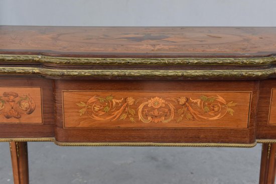             Table à Jeu à Système Napoléon III Marquetée XIXème            