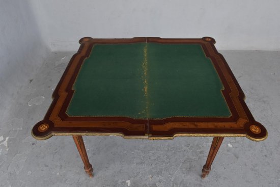             Table à Jeu à Système Napoléon III Marquetée XIXème            