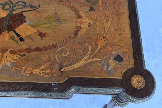             Table à Jeu à Système Napoléon III Marquetée XIXème            