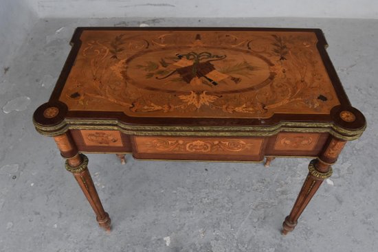             Table à Jeu à Système Napoléon III Marquetée XIXème            