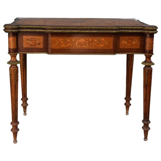             Table à Jeu à Système Napoléon III Marquetée XIXème            