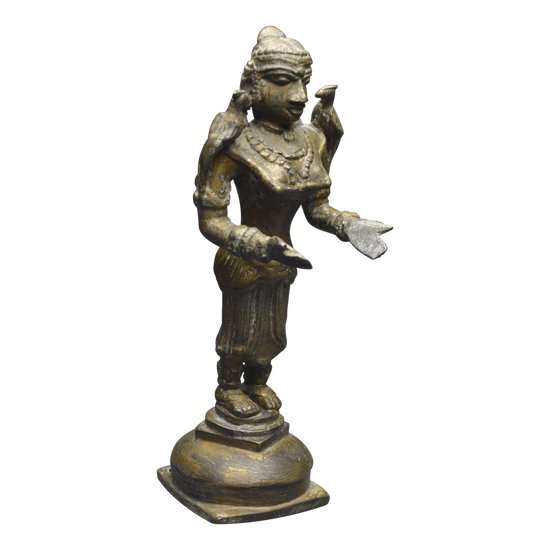 Inde, XIXème siècle, Lampe à huile cérémonielle en bronze représentant Lakshmi