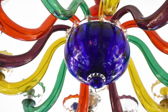             Multicolored Italian Blown Glass Chandelier After Murano