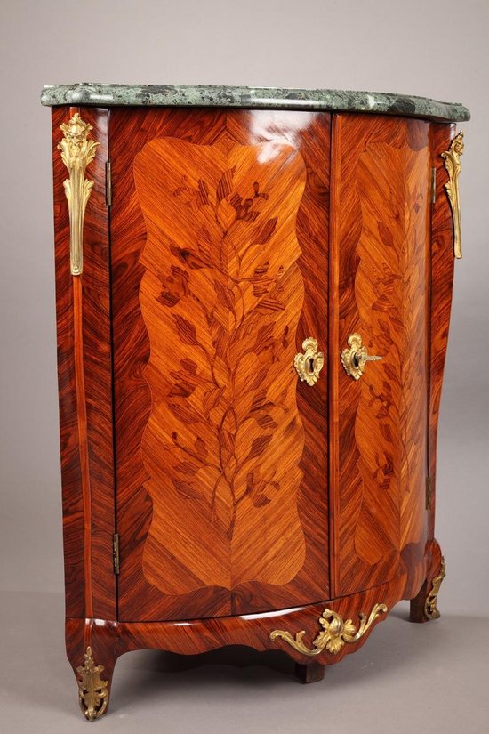 Paire d'Encoignures En Marqueterie De Fleurs d'époque Louis XV