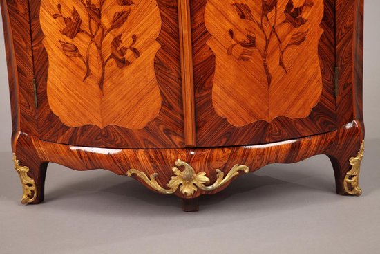 Paire d'Encoignures En Marqueterie De Fleurs d'époque Louis XV