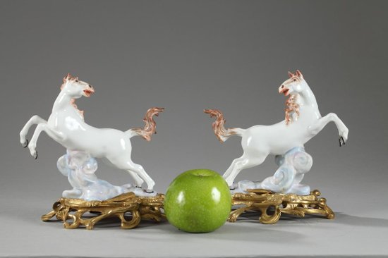 Pair Of Horses In Porcelain Manufacture Samson