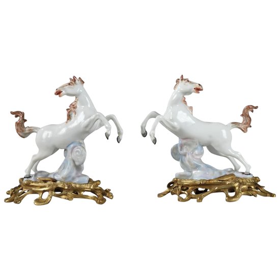 Pair Of Horses In Porcelain Manufacture Samson