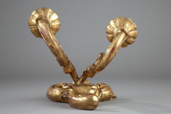 Appliques Anciennes à 2 Lumières En Bois Doré d'époque Louis XV