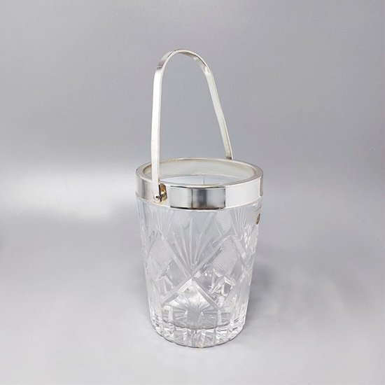 1960 Beautiful Cut Crystal Cocktail Shaker with Ice Bucket Made in Italy