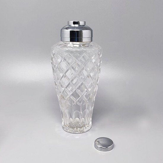 1960 Beautiful Cut Crystal Cocktail Shaker with Ice Bucket Made in Italy