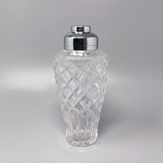 1960 Beautiful Cut Crystal Cocktail Shaker with Ice Bucket Made in Italy
