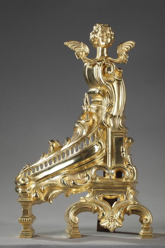 Antique Bronze Rocaille Style Ornamented With Women's Wings