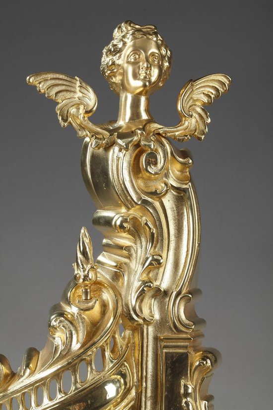 Antique Bronze Rocaille Style Ornamented With Women's Wings