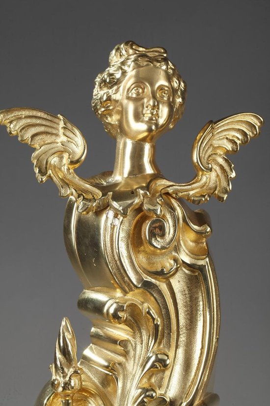 Antique Bronze Rocaille Style Ornamented With Women's Wings