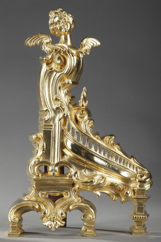 Antique Bronze Rocaille Style Ornamented With Women's Wings