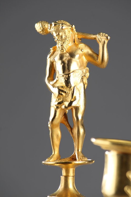 Naturalist Candlesticks In Gilt Bronze In The Taste Of Auguste Cain