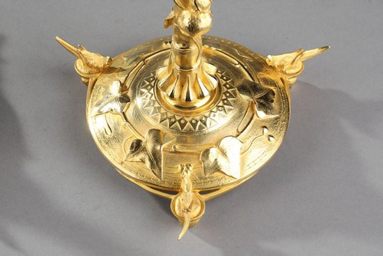 Naturalist Candlesticks In Gilt Bronze In The Taste Of Auguste Cain
