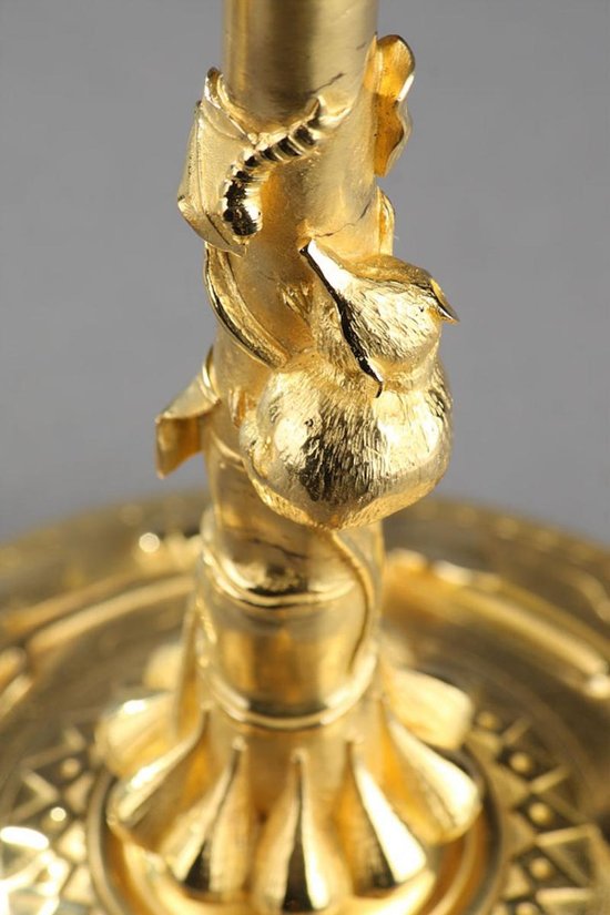 Naturalist Candlesticks In Gilt Bronze In The Taste Of Auguste Cain