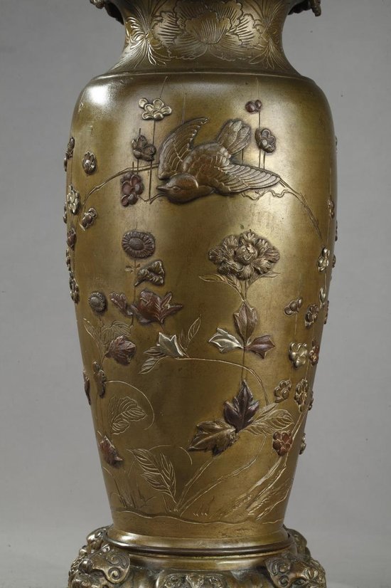 Paire De Lampe à Pétrole Ancienne à Décor d'Oiseaux Et De Fleurs Dans Le Style De Chine