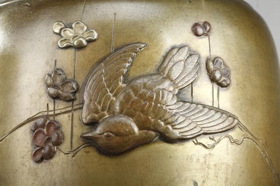 Paire De Lampe à Pétrole Ancienne à Décor d'Oiseaux Et De Fleurs Dans Le Style De Chine