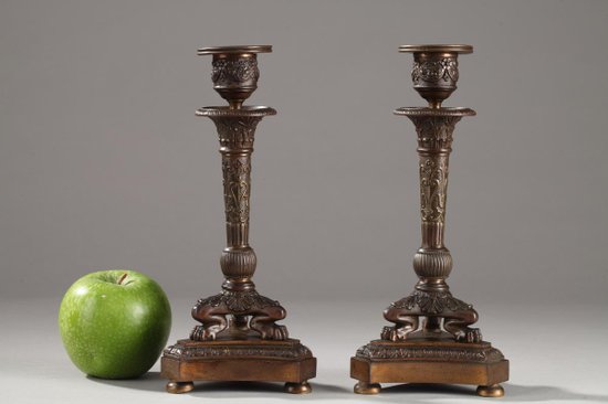 Pair Of Restoration Period Tripod Candlesticks