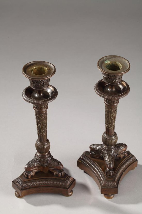 Pair Of Restoration Period Tripod Candlesticks