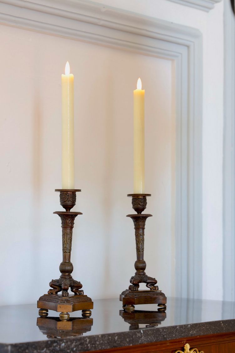 Pair Of Restoration Period Tripod Candlesticks