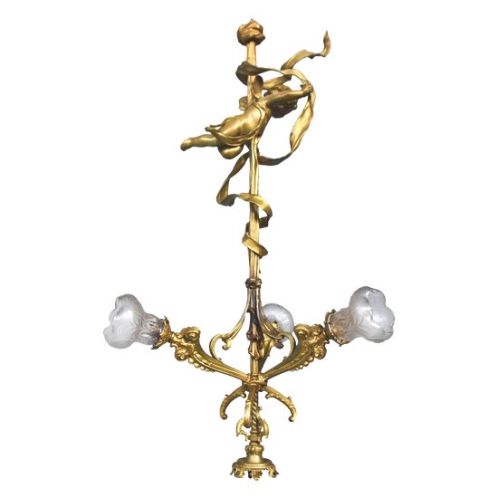             Lustre Au Bébé Bronze Doré Napoléon III             