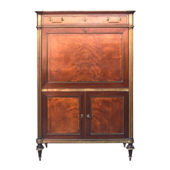 Louis XVI Secretary With Flamed Mahogany Doors XVIIIth Clover Locks