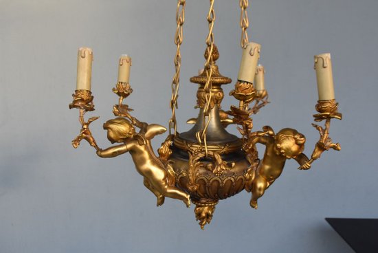            Napoleon III Gilt Bronze Babies Chandelier