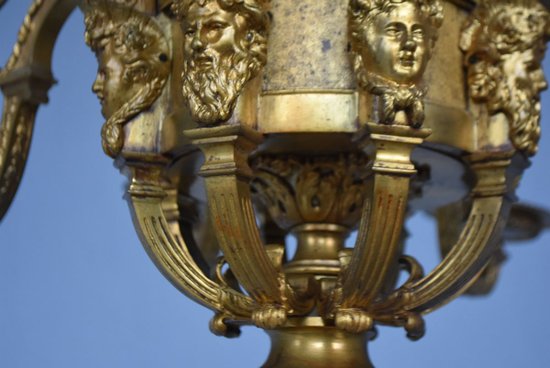             Magnificent Louis XIV Chandelier Napoleon III In Gilt Bronze Heads