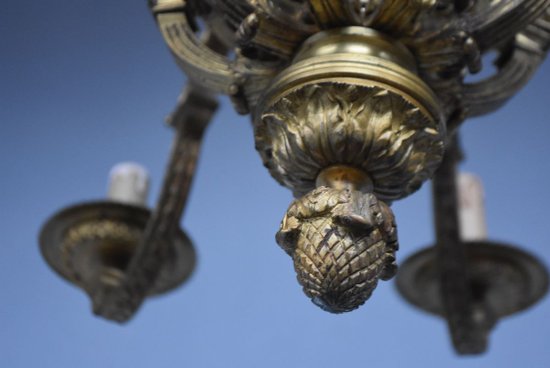             Magnificent Louis XIV Chandelier Napoleon III In Gilt Bronze Heads