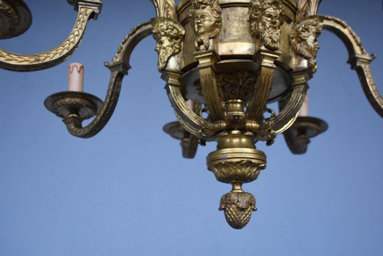             Magnificent Louis XIV Chandelier Napoleon III In Gilt Bronze Heads