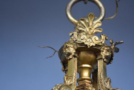             Magnificent Louis XIV Chandelier Napoleon III In Gilt Bronze Heads