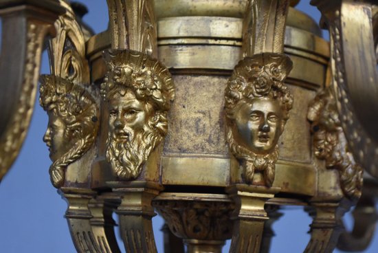            Magnificent Louis XIV Chandelier Napoleon III In Gilt Bronze Heads