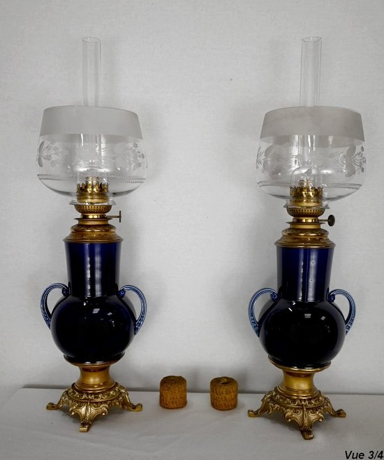 Coppia di lampade a olio in terracotta - Inizio XX secolo