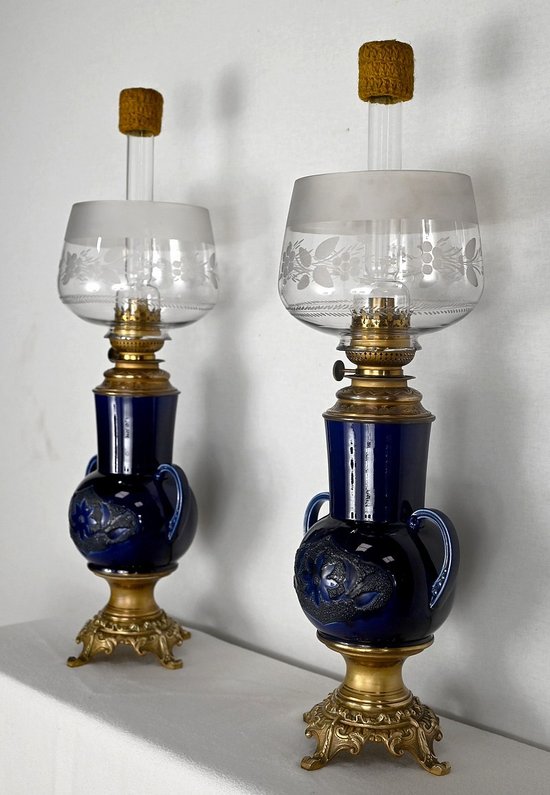 Coppia di lampade a olio in terracotta - Inizio XX secolo