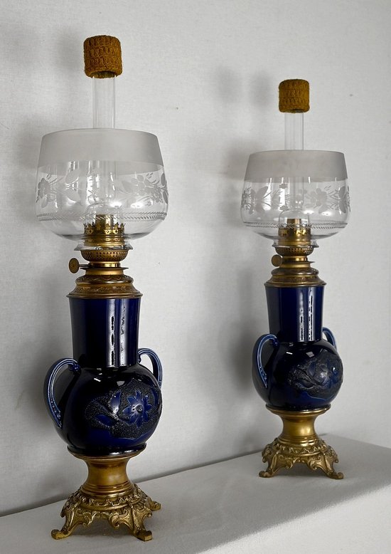 Coppia di lampade a olio in terracotta - Inizio XX secolo