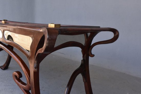 Superb Art Nouveau Console In Carved Mahogany 1900