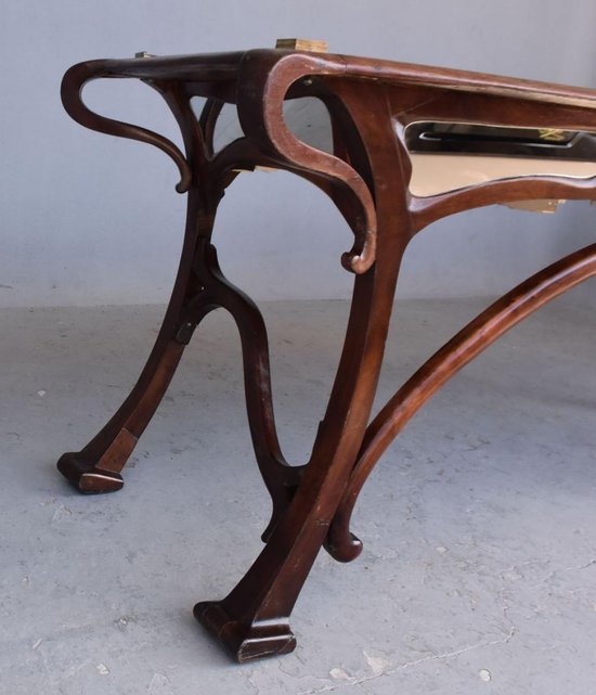 Superb Art Nouveau Console In Carved Mahogany 1900