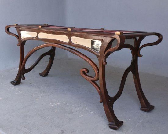 Superb Art Nouveau Console In Carved Mahogany 1900