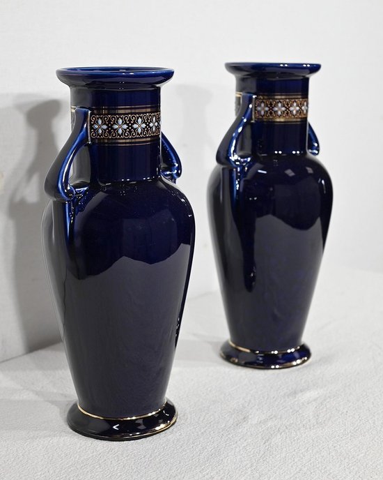 Pair of Glazed Earthenware Vases - Early XXth