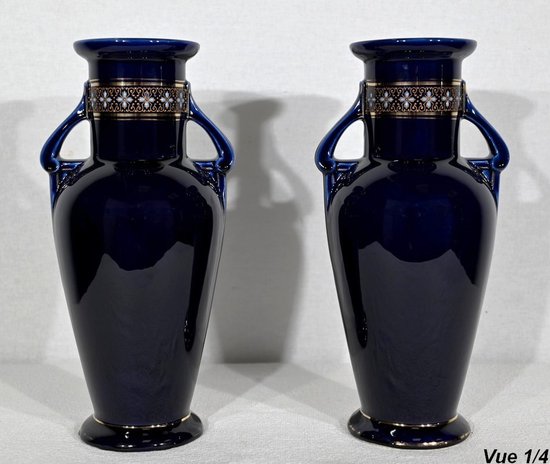 Pair of Glazed Earthenware Vases - Early XXth