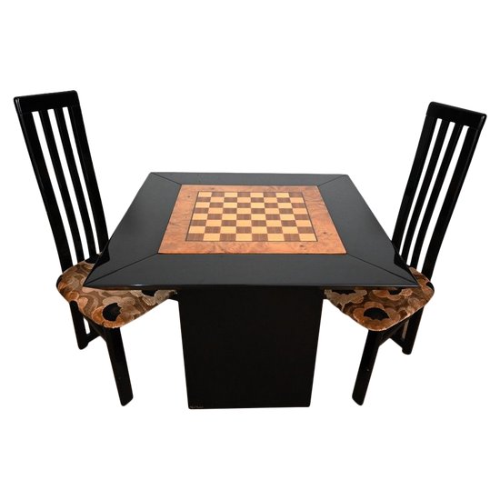 Paul Michel Games Table, Chessboard and Chairs Set - 1970