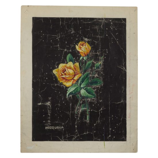 Carton of Aubusson tapestry, flower on black background