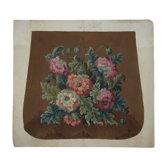 Carton of Aubusson tapestry with poppy decorations