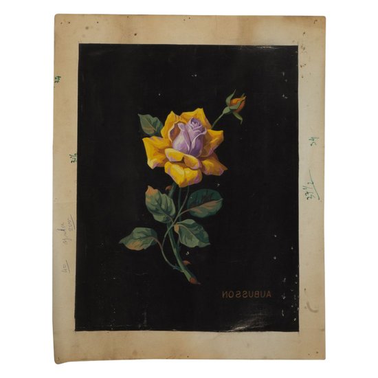 Carton of Aubusson tapestry flower on black background