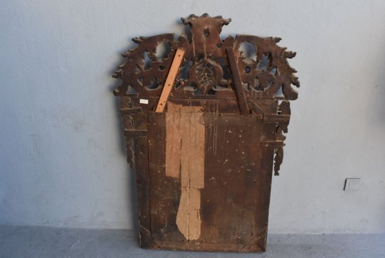 Specchio Luigi XIV In Legno Intagliato E Dorato XVIII Volta